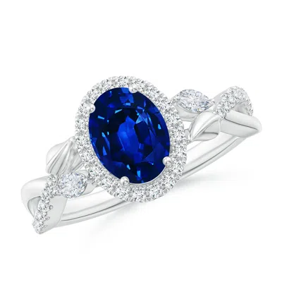 ANGARA LAB-GROWN OVAL SAPPHIRE TWISTED VINE RING WITH DIAMOND HALO