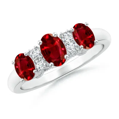 ANGARA LAB-GROWN OVAL THREE STONE RUBY ENGAGEMENT RING WITH DIAMONDS