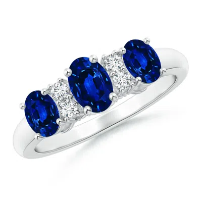 ANGARA LAB-GROWN OVAL THREE STONE SAPPHIRE ENGAGEMENT RING WITH DIAMONDS