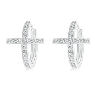 ANGARA LAB-GROWN PAVE-SET DIAMOND CROSS HOOP EARRINGS