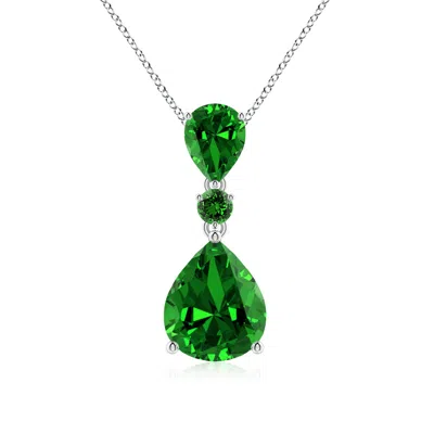 ANGARA LAB-GROWN PEAR AND ROUND EMERALD THREE STONE PENDANT