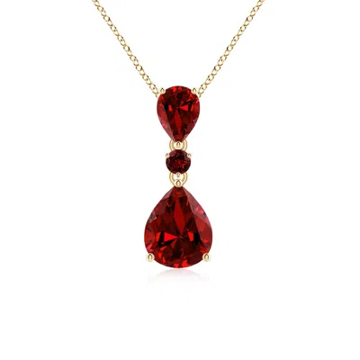 ANGARA LAB-GROWN PEAR AND ROUND RUBY THREE STONE PENDANT