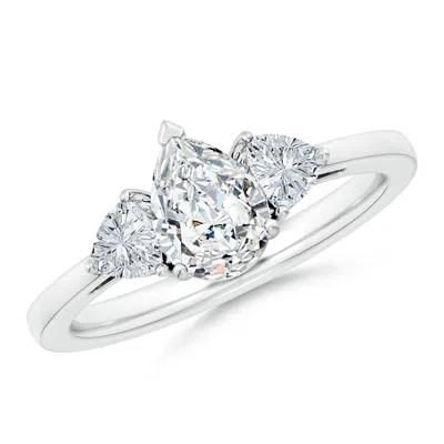 ANGARA LAB-GROWN PEAR AND TRILLION DIAMOND THREE STONE REVERSE TAPERED SHANK ENGAGEMENT RING