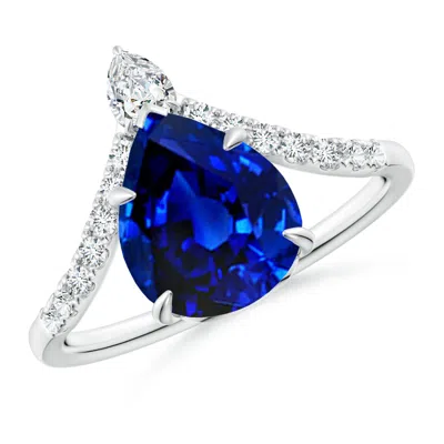ANGARA LAB-GROWN PEAR BLUE SAPPHIRE AND DIAMOND CHEVRON ENGAGEMENT RING