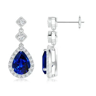 ANGARA LAB-GROWN PEAR BLUE SAPPHIRE DROP EARRINGS WITH LAB DIAMOND HALO