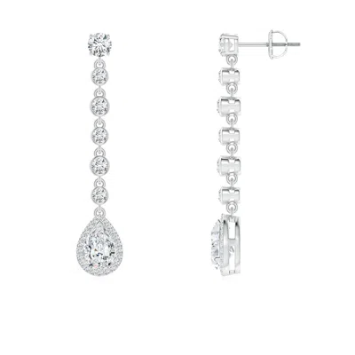 ANGARA LAB-GROWN PEAR DIAMOND HALO DROP EARRINGS WITH BEZEL-SET ACCENTS