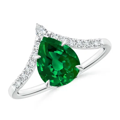 ANGARA LAB-GROWN PEAR EMERALD AND DIAMOND CHEVRON ENGAGEMENT RING