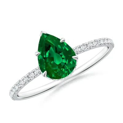 ANGARA LAB-GROWN PEAR EMERALD HIDDEN HALO CLASSIC ENGAGEMENT RING
