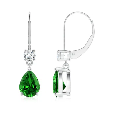 ANGARA LAB-GROWN PEAR EMERALD LEVERBACK DROP EARRINGS WITH DIAMOND
