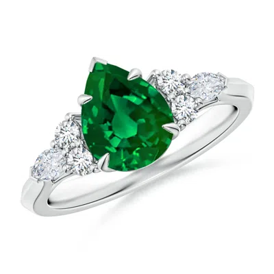 ANGARA LAB-GROWN PEAR SHAPE EMERALD SIDE STONE ENGAGEMENT RING WITH DIAMONDS