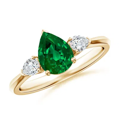 ANGARA LAB-GROWN PEAR SHAPE EMERALD THREE STONE ENGAGEMENT RING