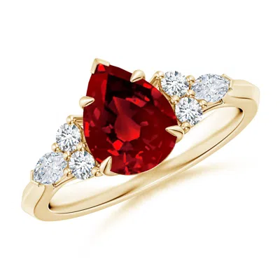 ANGARA LAB-GROWN PEAR SHAPE RUBY SIDE STONE ENGAGEMENT RING WITH DIAMONDS