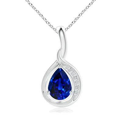 ANGARA LAB-GROWN PEAR-SHAPED BLUE SAPPHIRE AND DIAMOND LOOP PENDANT