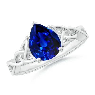 ANGARA LAB-GROWN PEAR-SHAPED BLUE SAPPHIRE CELTIC KNOT ENGAGEMENT RING