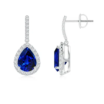 ANGARA LAB-GROWN PEAR-SHAPED BLUE SAPPHIRE HALO DANGLE EARRINGS