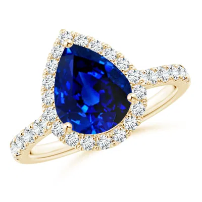ANGARA LAB-GROWN PEAR-SHAPED BLUE SAPPHIRE HALO ENGAGEMENT RING