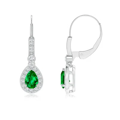 ANGARA LAB-GROWN PEAR-SHAPED EMERALD AND DIAMOND HALO DROP EARRINGS