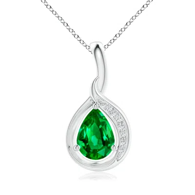 ANGARA LAB-GROWN PEAR-SHAPED EMERALD AND DIAMOND LOOP PENDANT