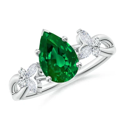 ANGARA LAB-GROWN PEAR-SHAPED EMERALD BUTTERFLY ENGAGEMENT RING