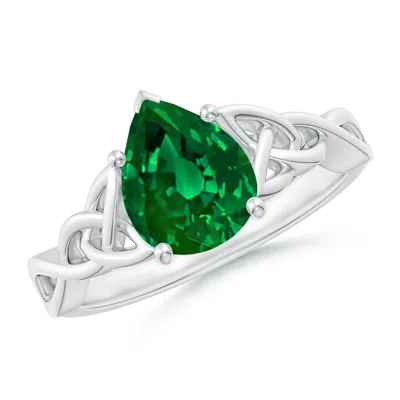 ANGARA LAB-GROWN PEAR-SHAPED EMERALD CELTIC KNOT ENGAGEMENT RING