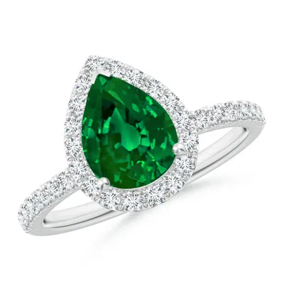 ANGARA LAB-GROWN PEAR-SHAPED EMERALD CLASSIC HALO ENGAGEMENT RING