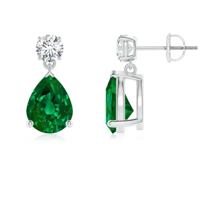 ANGARA LAB-GROWN PEAR-SHAPED EMERALD DROP EARRINGS WITH LAB DIAMOND