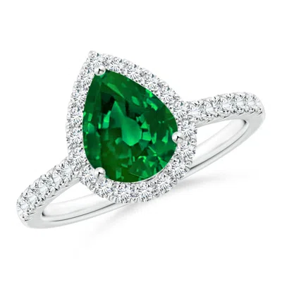 ANGARA LAB-GROWN PEAR-SHAPED EMERALD HALO ENGAGEMENT RING