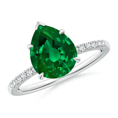 ANGARA LAB-GROWN PEAR-SHAPED EMERALD HIDDEN HALO ENGAGEMENT RING