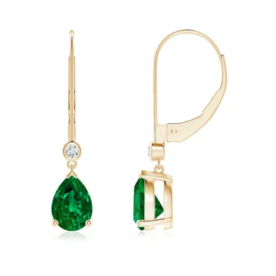 ANGARA LAB-GROWN PEAR-SHAPED EMERALD LEVERBACK DROP EARRINGS WITH LAB DIAMOND