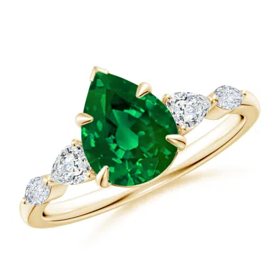 ANGARA LAB-GROWN PEAR-SHAPED EMERALD SIDE STONE ENGAGEMENT RING