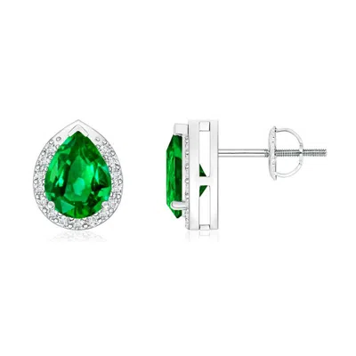 ANGARA LAB-GROWN PEAR-SHAPED EMERALD STUD EARRINGS WITH DIAMOND HALO