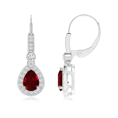 ANGARA LAB-GROWN PEAR-SHAPED RUBY AND DIAMOND HALO DROP EARRINGS