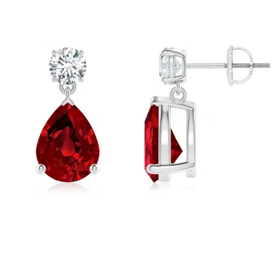 ANGARA LAB-GROWN PEAR-SHAPED RUBY DROP EARRINGS WITH LAB DIAMOND