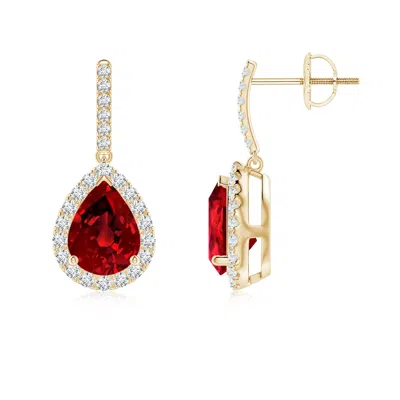 ANGARA LAB-GROWN PEAR-SHAPED RUBY HALO DANGLE EARRINGS