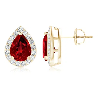 ANGARA LAB-GROWN PEAR-SHAPED RUBY HALO STUD EARRINGS