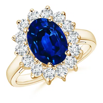 ANGARA LAB-GROWN PRINCESS DIANA INSPIRED BLUE SAPPHIRE RING WITH LAB DIAMOND HALO