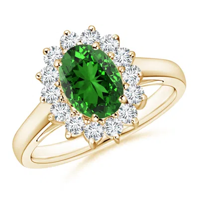 ANGARA LAB-GROWN PRINCESS DIANA INSPIRED EMERALD RING WITH LAB DIAMOND HALO