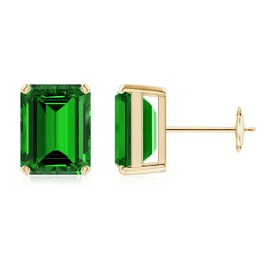 ANGARA LAB-GROWN PRONG-SET EMERALD-CUT EMERALD SOLITAIRE STUD EARRINGS