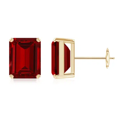 ANGARA LAB-GROWN PRONG-SET EMERALD-CUT RUBY SOLITAIRE STUD EARRINGS
