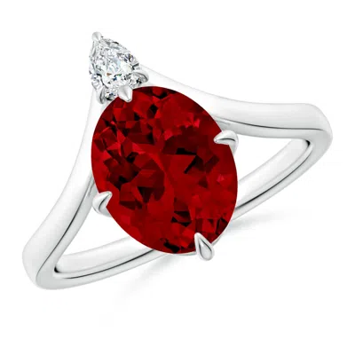 ANGARA LAB-GROWN PRONG-SET OVAL RUBY CHEVRON ENGAGEMENT RING