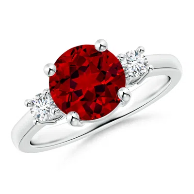 ANGARA LAB-GROWN PRONG-SET ROUND 3 STONE RUBY AND LAB DIAMOND RING