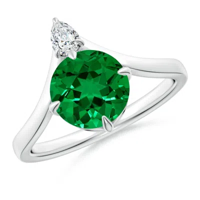 ANGARA LAB-GROWN PRONG-SET ROUND EMERALD CHEVRON ENGAGEMENT RING
