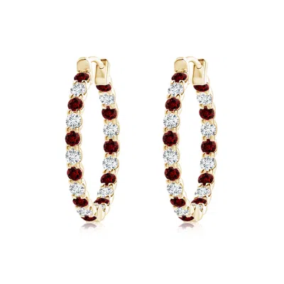ANGARA LAB-GROWN PRONG-SET RUBY AND LAB DIAMOND INSIDE OUT HOOP EARRINGS