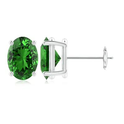 ANGARA LAB-GROWN PRONG-SET SOLITAIRE OVAL EMERALD STUD EARRINGS