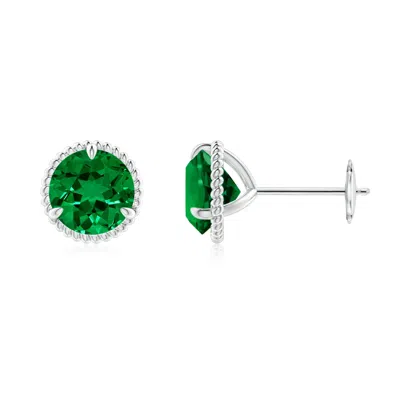 ANGARA LAB-GROWN ROPE FRAMED CLAW-SET EMERALD MARTINI STUD EARRINGS