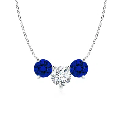 ANGARA LAB-GROWN ROUND AND BLUE SAPPHIRE DIAMOND THREE STONE NECKLACE
