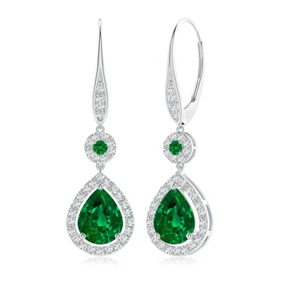 ANGARA LAB-GROWN ROUND AND PEAR EMERALD HALO LEVERBACK EARRINGS