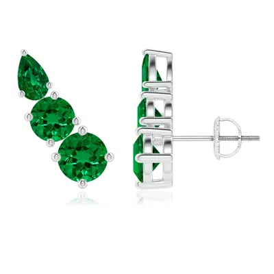 ANGARA LAB-GROWN ROUND AND PEAR EMERALD THREE STONE CLIMBER EARRINGS