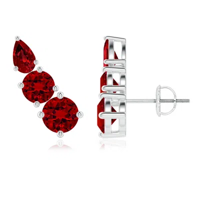 ANGARA LAB-GROWN ROUND AND PEAR RUBY THREE STONE CLIMBER EARRINGS