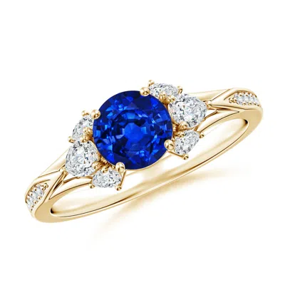 ANGARA LAB-GROWN ROUND BLUE SAPPHIRE ENGAGEMENT RING WITH LAB PEAR DIAMONDS